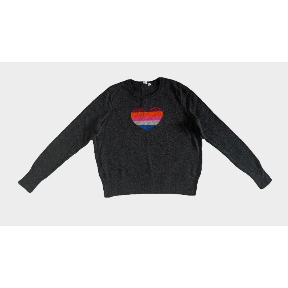 GAP Rainbow Heart Sweater Womens XL (Fits Like Large)Gray Knit Crewneck Pullover